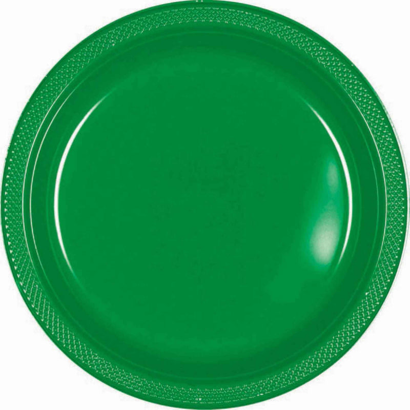 20 Pack Premium Plastic Plates 23cm - Festive Green
