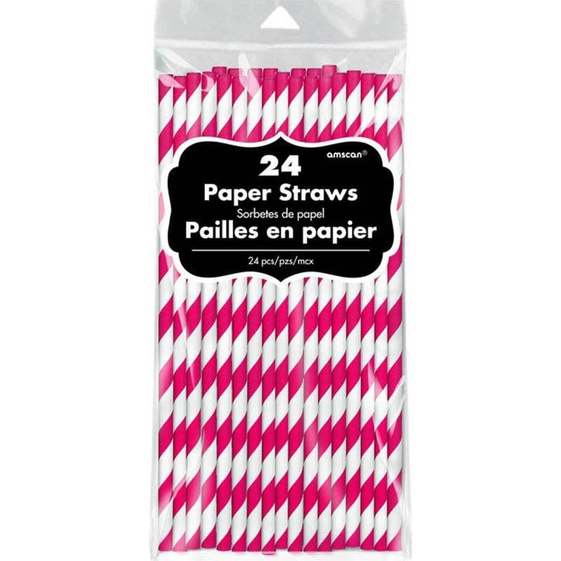 24 Pack Paper Straws - Bright Pink