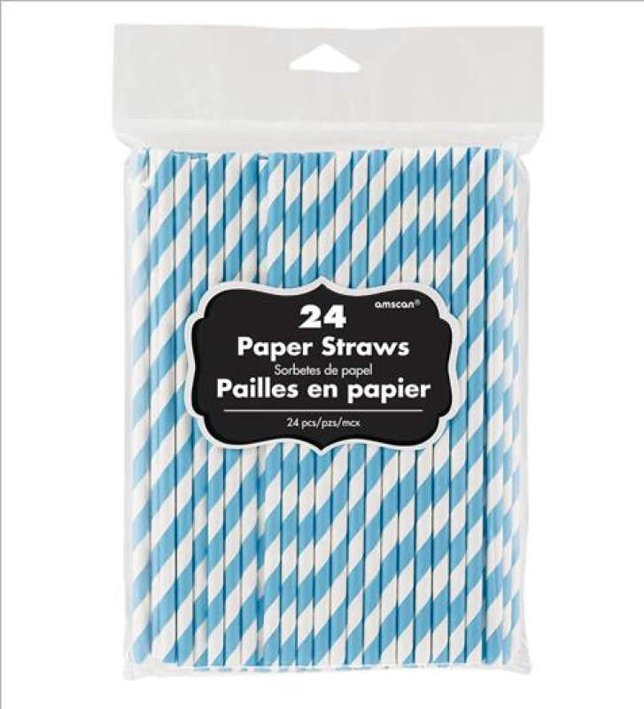 24 Pack Paper Straws - Caribbean Blue