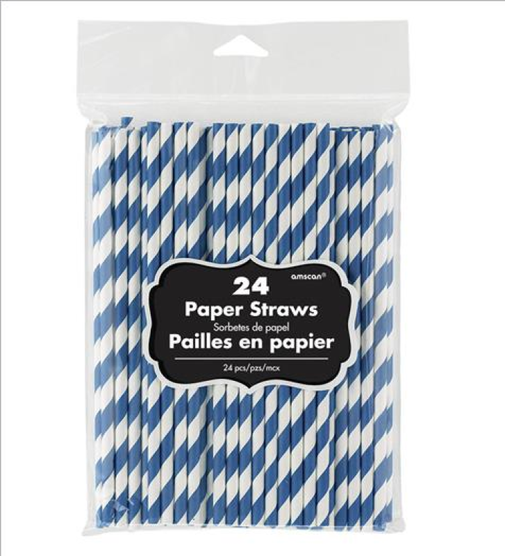 24 Pack Paper Straws - Bright Royal Blue