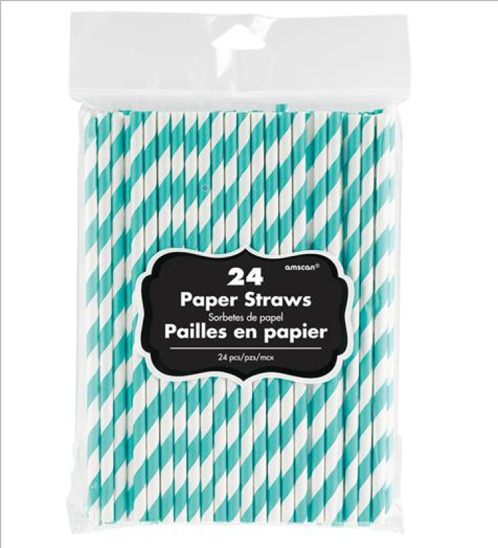 24 Pack Paper Straws - Robin's Egg Blue
