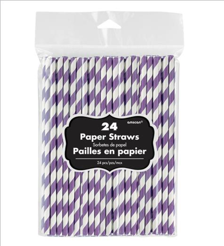 24 Pack Paper Straws - New Purple