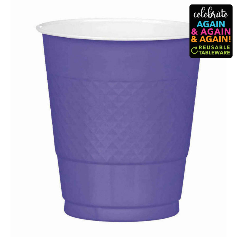 20 Pack Premium Plastic Cups 355ml - New Purple