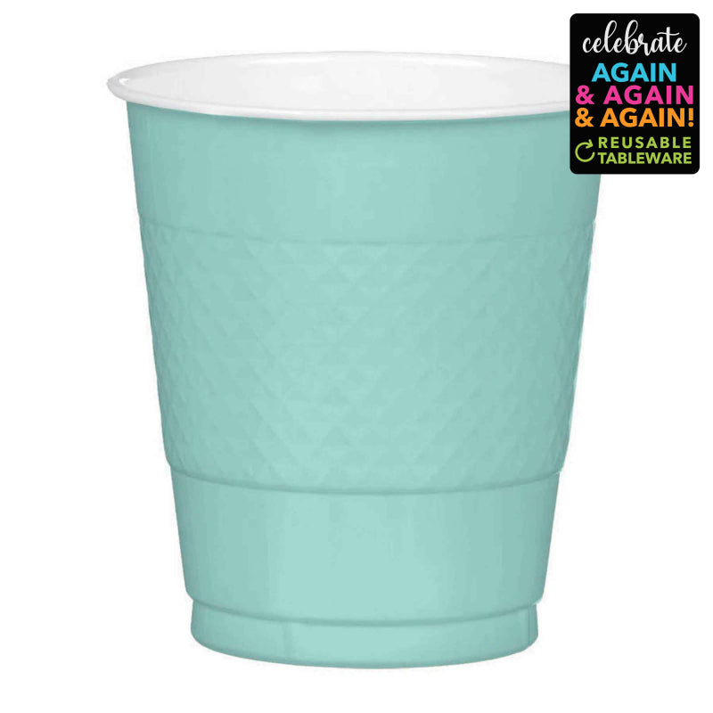 20 Pack Premium Plastic Cups 355ml - Robin’s Egg Blue