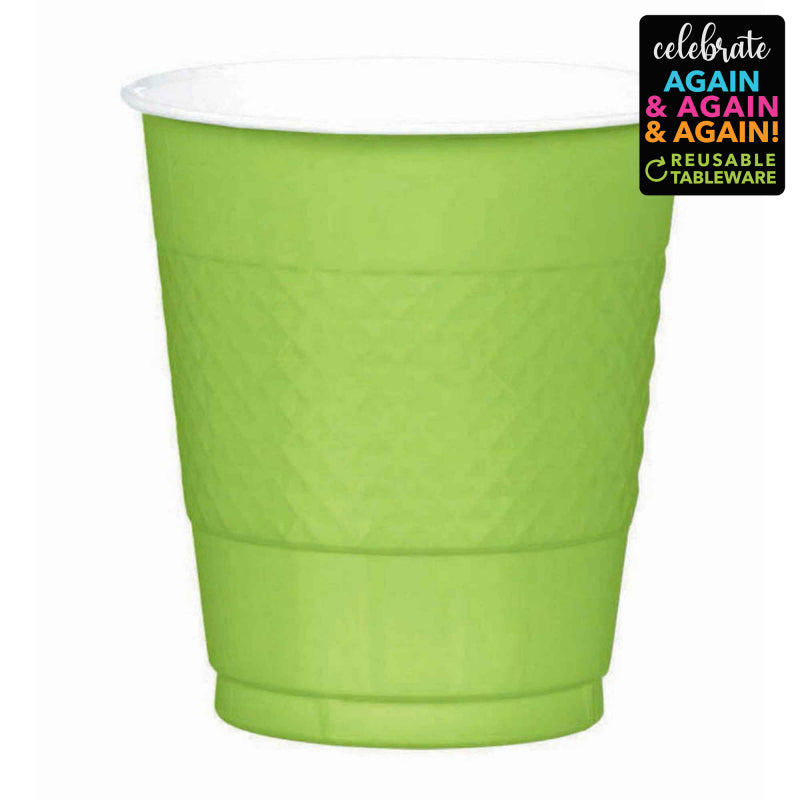 20 Pack Premium Plastic Cups 355ml - Kiwi