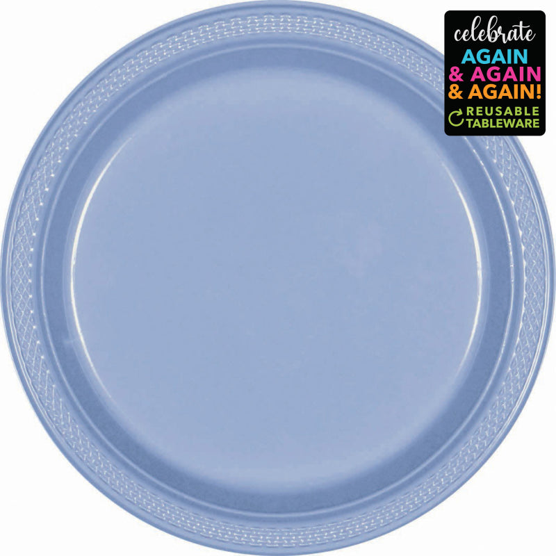 20 Pack Premium Plastic Plates 23cm - Pastel Blue