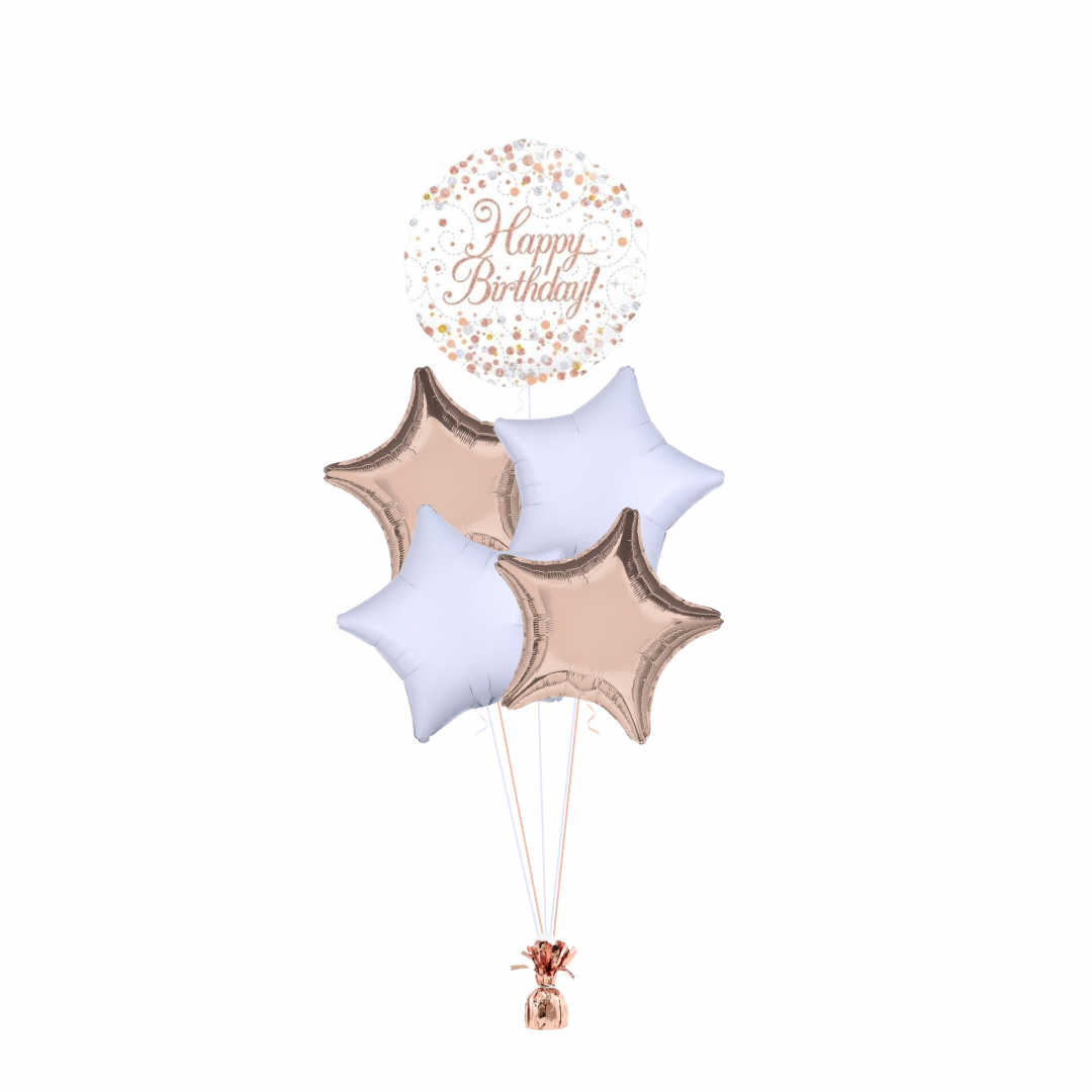 Sparkling Rose Gold Happy Birthday Balloon Bouquet