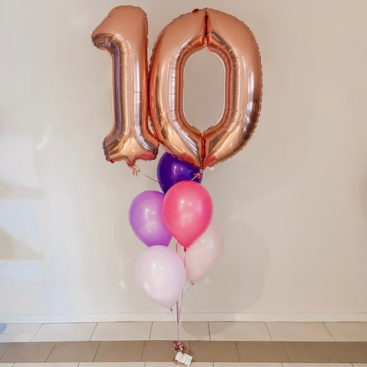 86cm Combined Foil Numbers with 5 Helium Filled Balloons - Floor Length