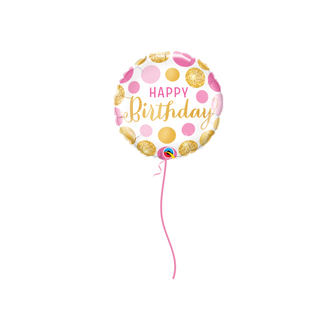 45cm Foil Happy Birthday Pink Dots Helium Filled Balloon