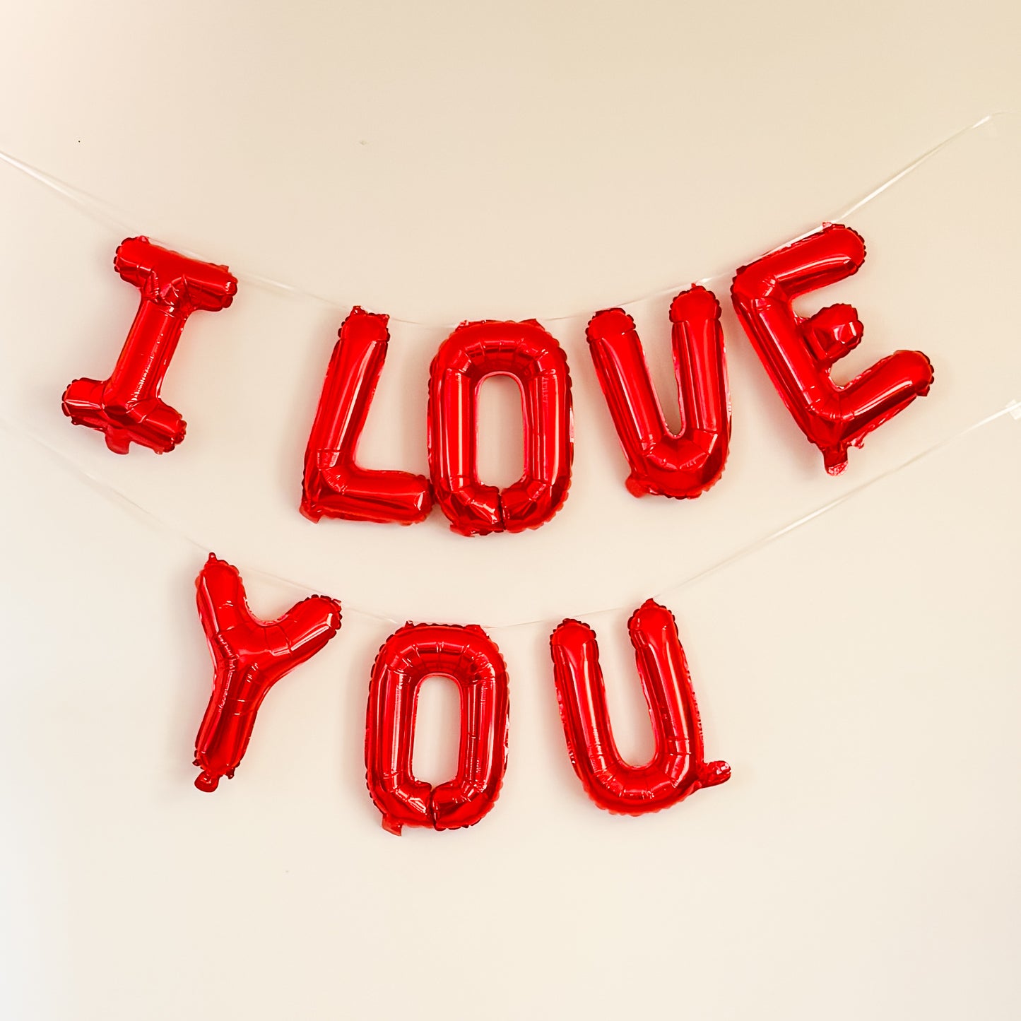40cm I Love You Airfilled Foil Letter Balloons on White Ribbon - Does Not Float