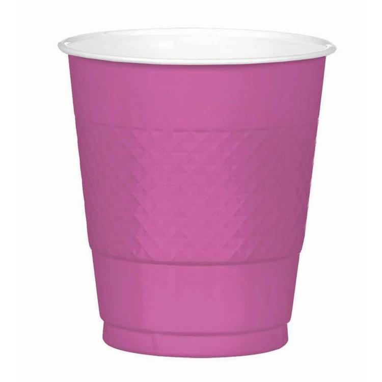 20 Pack Premium Plastic Cups 355ml - Bright Pink