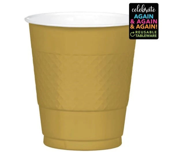 20 Pack Premium Plastic Cups 355ml - Gold