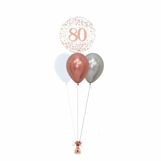 Rose Gold 80th Birthday Foil Balloon with 3 Plain Balloons