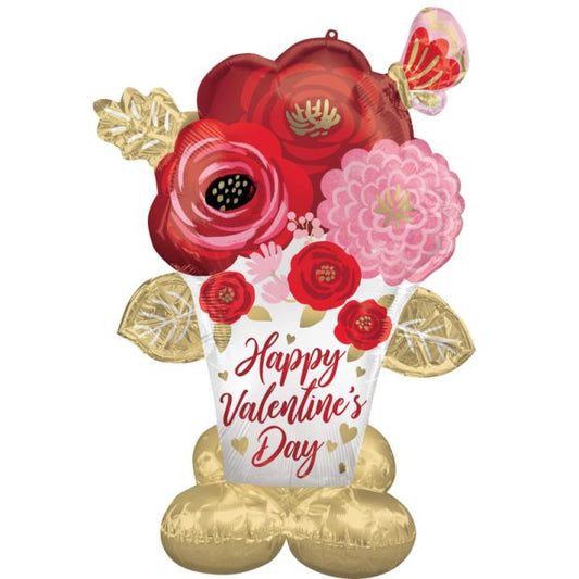 Happy Valentine's Day Satin Painted Flowers Airloonz (99cm x 134cm)