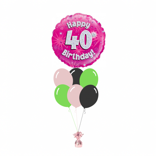 Pink 40th Birthday Foil Balloon with 6 Plain Balloons