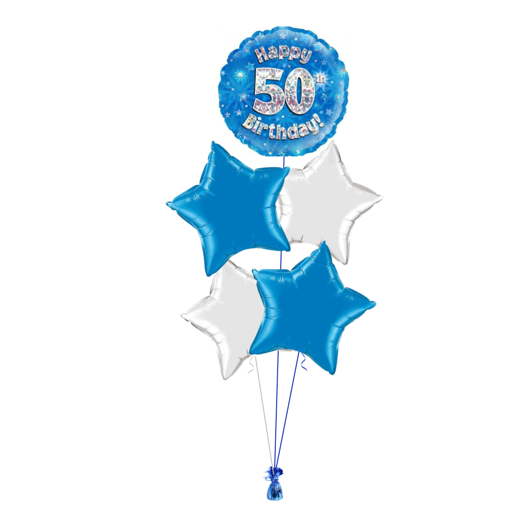 Blue 50th Birthday Balloon Bouquet