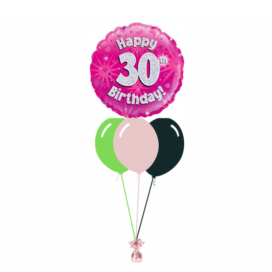 Pink 30th Birthday Foil Balloon with 3 Plain Balloons