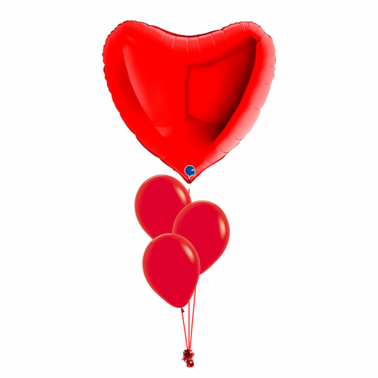 90cm Red Heart with x3 Latex Balloons - Floor Length