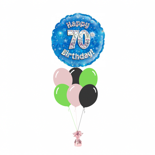 Blue 70th Birthday Foil Balloon with 6 Plain Balloons
