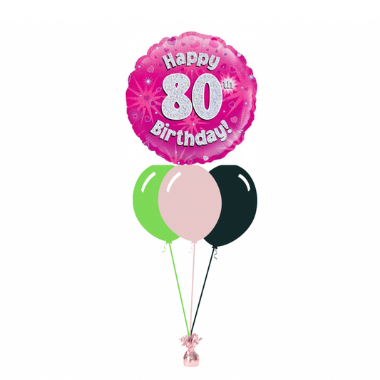 Pink 80th Birthday Foil Balloon with 3 Plain Balloons