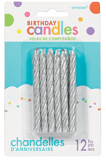 Spiral Glitter Candles - Silver