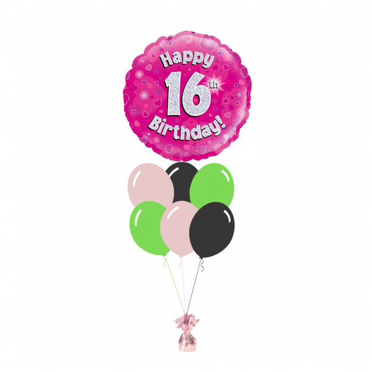 Pink 16th Birthday Foil Balloon with 6 Plain Balloons