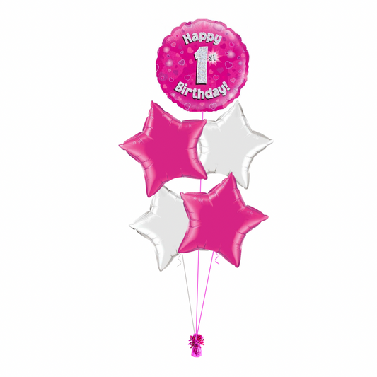 Pink 1st Birthday Balloon Bouquet