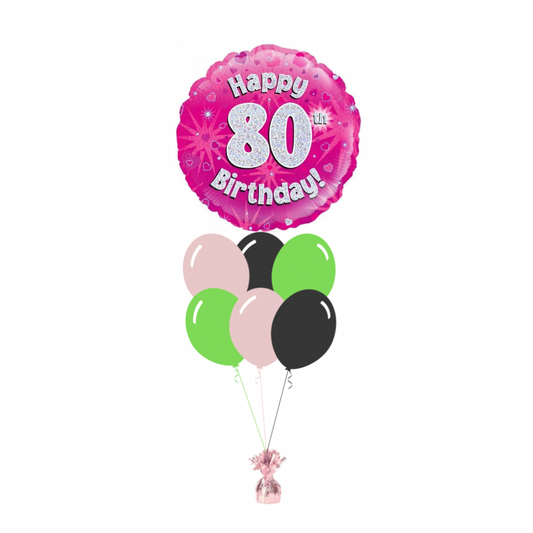 Pink 80th Birthday Foil Balloon with 6 Plain Balloons
