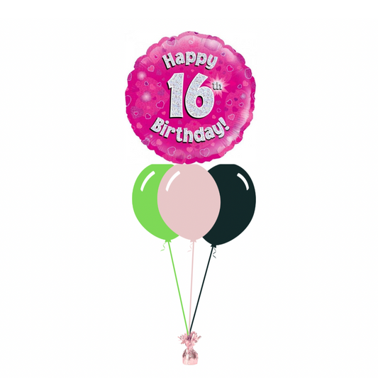 Pink 16th Birthday Foil Balloon with 3 Plain Balloons