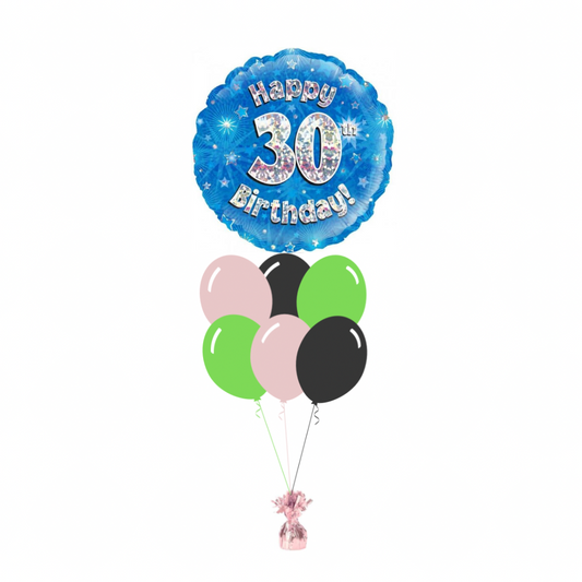 Blue 30th Birthday Foil Balloon with 6 Plain Balloons