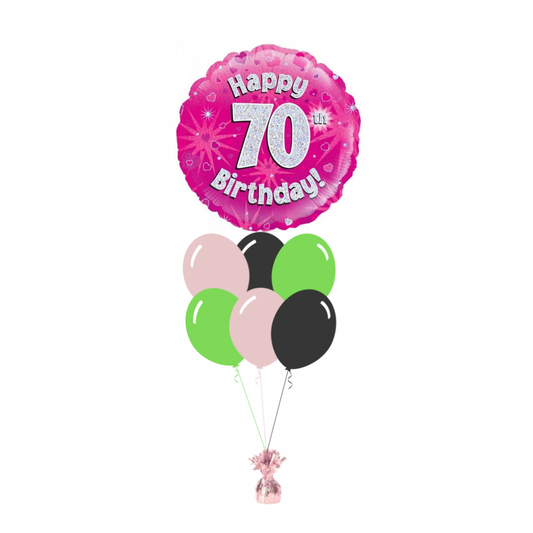 Pink 70th Birthday Foil Balloon with 6 Plain Balloons