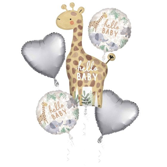 Hello Baby Safari Animals Balloon Bouquet - Floor Length