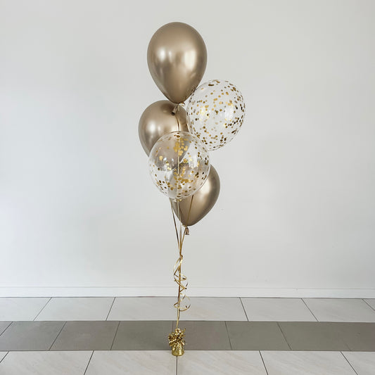 Arrangement of 5 Helium Balloons (3 Standard Latex + 2 Confetti)
