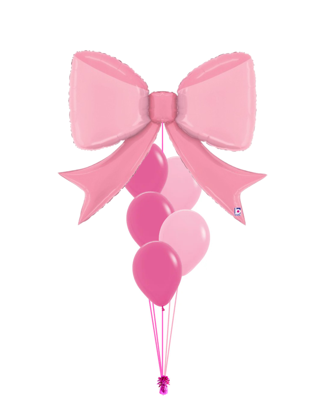 104cm Pink Bow with 5 Helium Filled Balloons - Floor Length