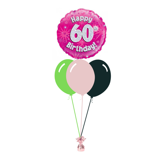 Pink 60th Birthday Foil Balloon with 3 Plain Balloons