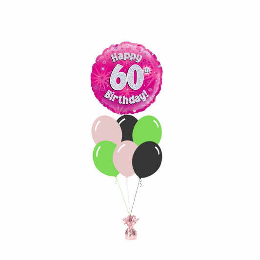 Pink 60th Birthday Foil Balloon with 6 Plain Balloons