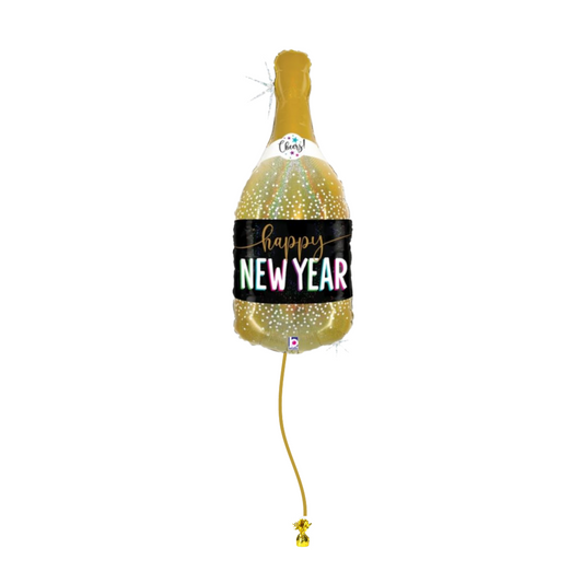 91cm Foil Happy New Year Bottle Helium Filled Balloon with Matching Ribbon & Weight