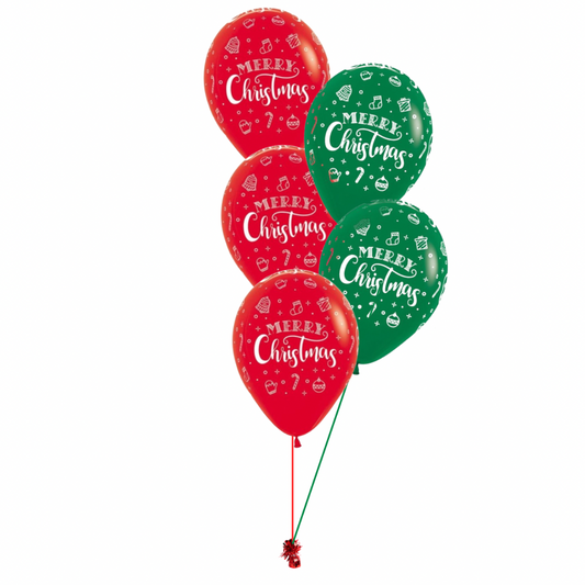 Merry Christmas Arrangement of 5 Helium Balloons