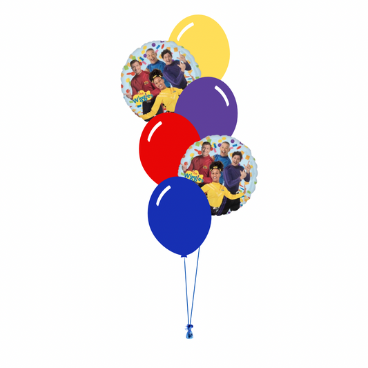 Wiggles Arrangement of 6 Balloons (4 Latex, 2 Foil with Hi-Float)
