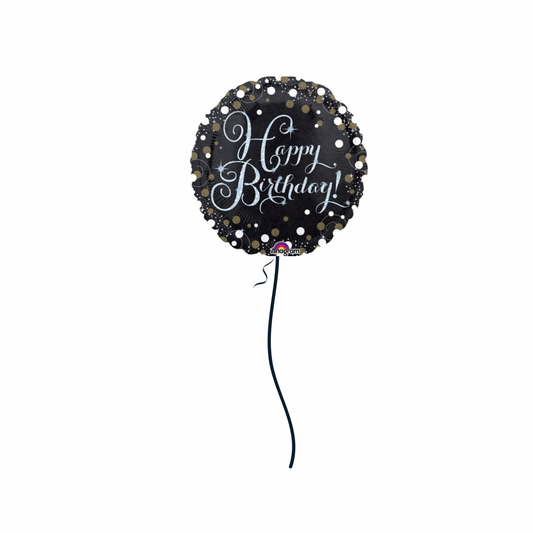 45cm Foil Sparkling Black Happy Birthday Helium Filled Balloon