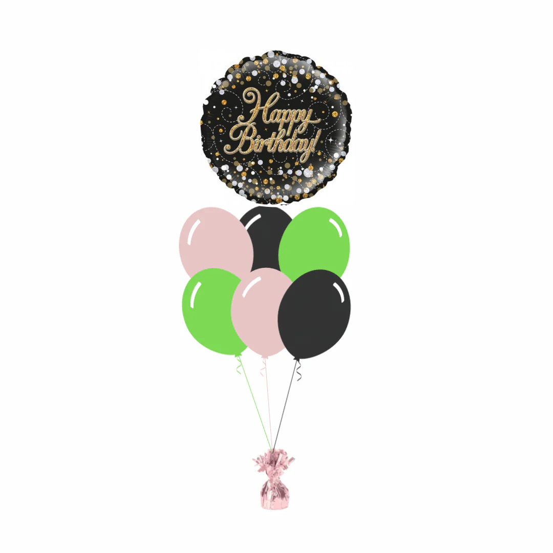 Sparkling Gold Happy Birthday Foil Balloon with 6 Plain Balloons