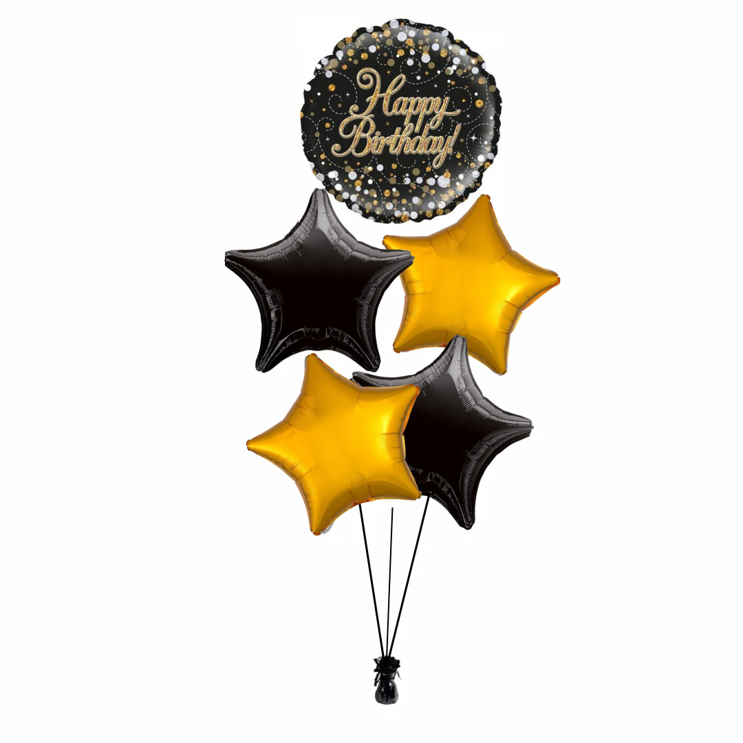 Sparkling Gold Happy Birthday Balloon Bouquet