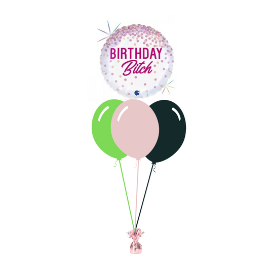 Birthday B*tch Foil Balloon with 3 Plain Balloons