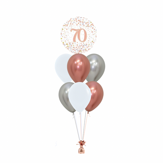 Rose Gold 70th Birthday Foil Balloon with 6 Plain Balloons