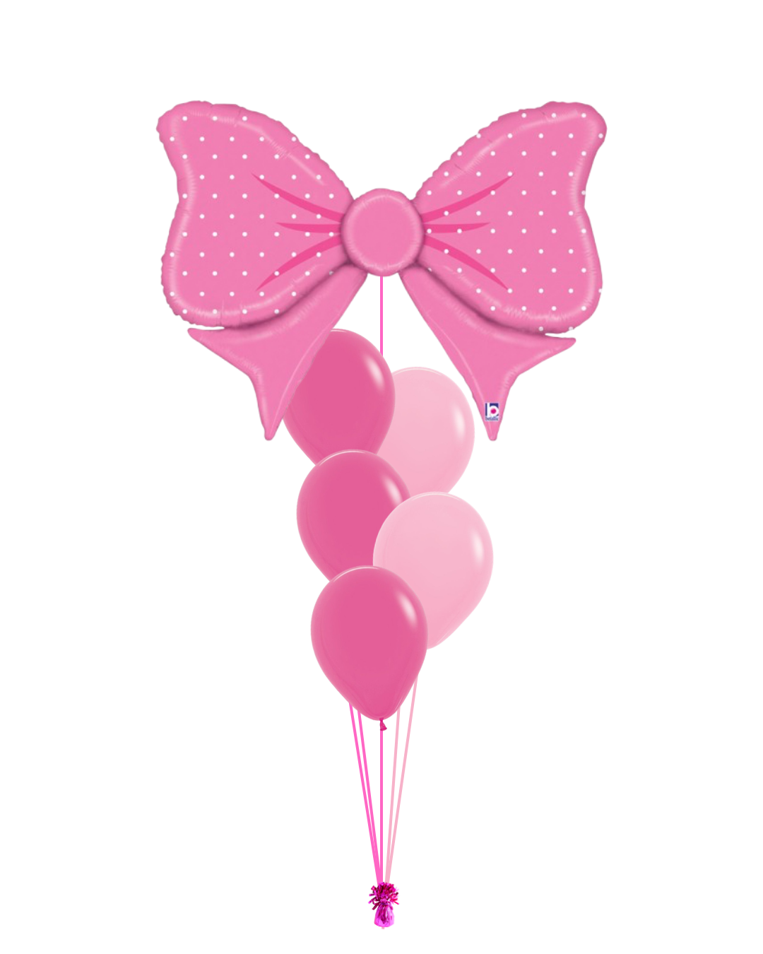 86cm Pink Bow with 5 Helium Filled Balloons - Floor Length