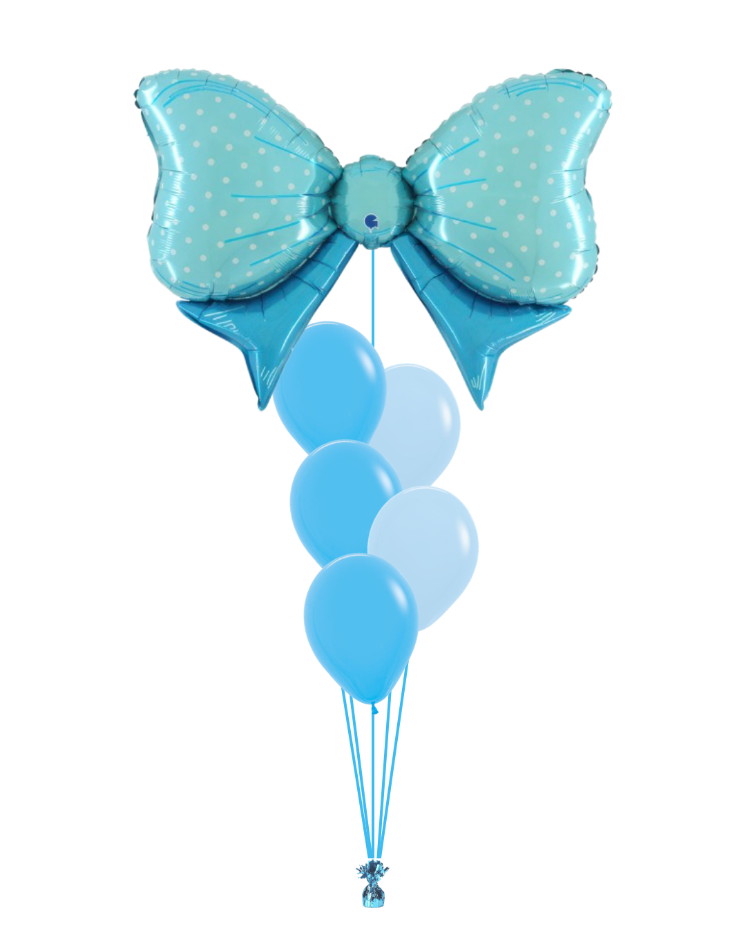 86cm Blue Bow with 5 Helium Filled Balloons - Floor Length