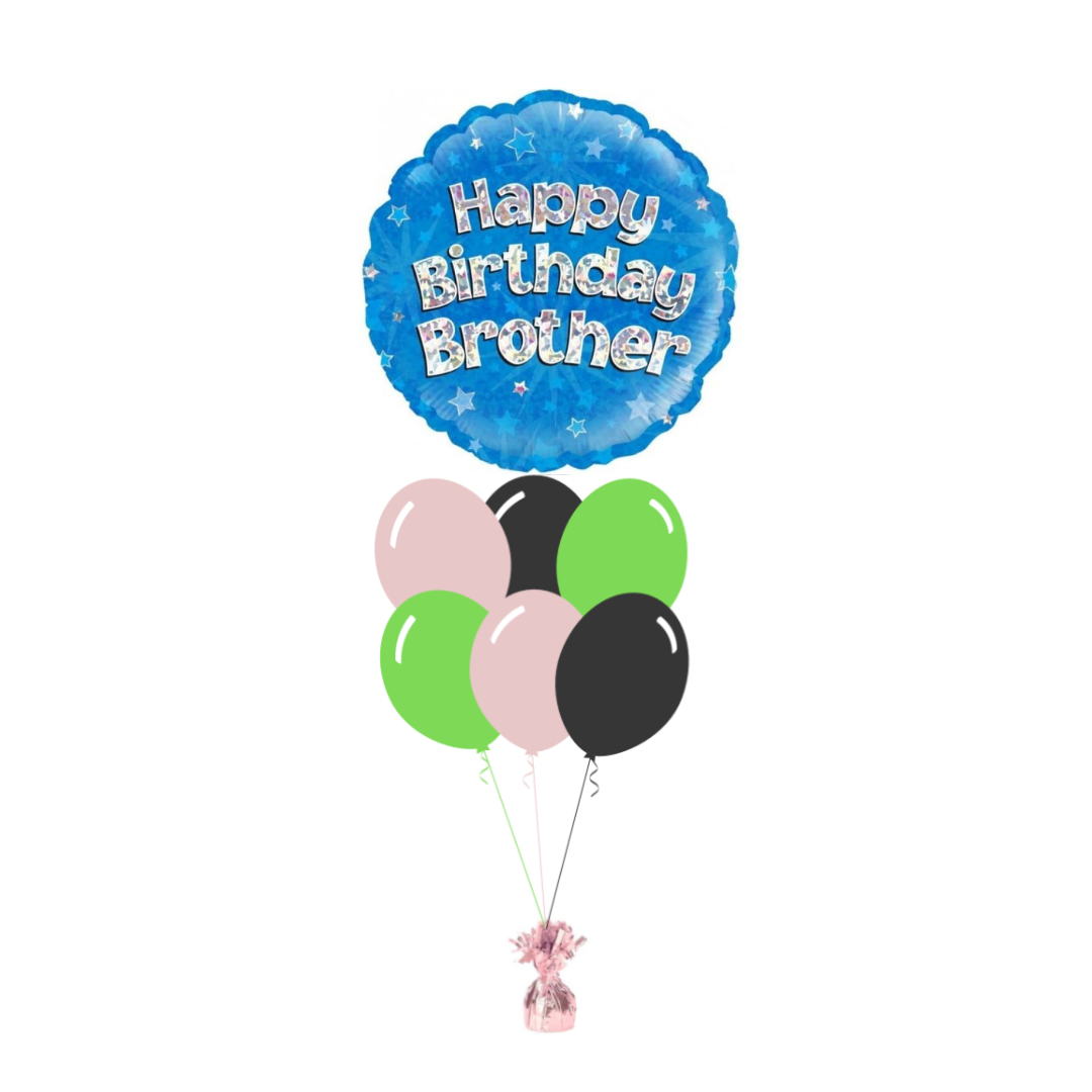 Blue Happy Birthday Brother Foil Balloon with 6 Plain Balloons