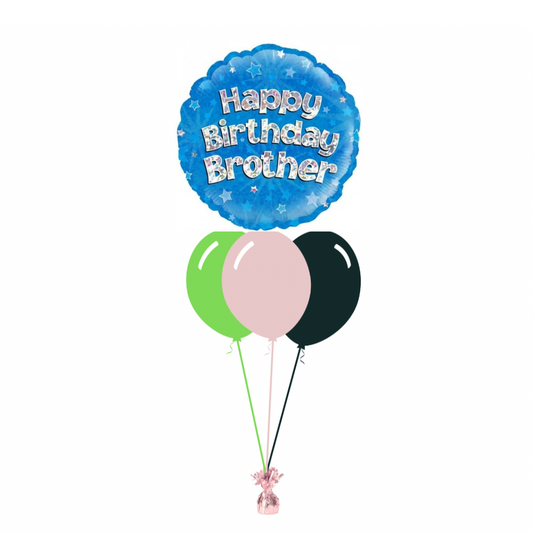 Blue Happy Birthday Brother with 3 Plain Helium Balloons