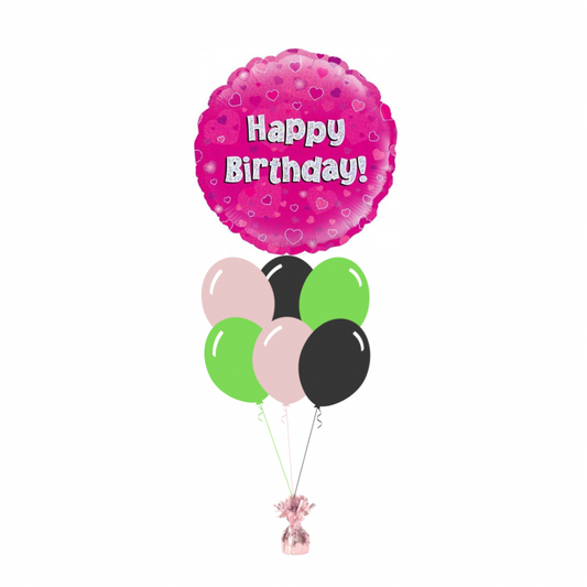 Pink Happy Birthday Foil Balloon with 6 Plain Balloons