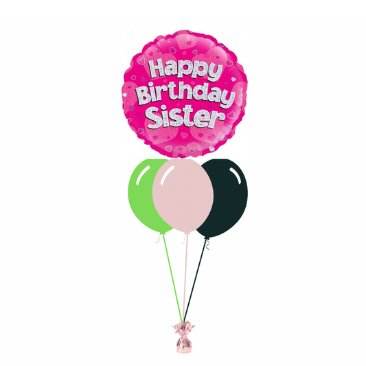 Pink Happy Birthday Sister with 3 Plain Helium Balloons